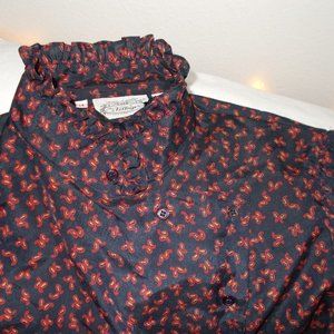 Vintage Navy & Red Paisley Blouse 70s 80s